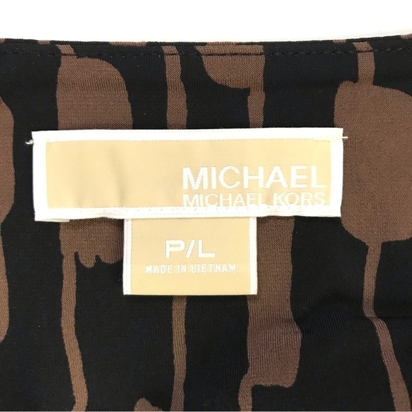 MICHAEL Michael Kors Petite L sleeveless Blouson Black Brown print Dress Large - Picture 5 of 15